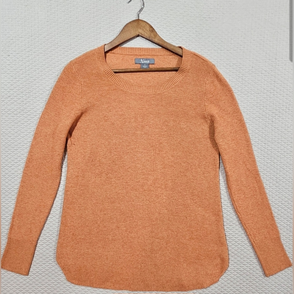 Natural Reflections Vibrant Orange Crew Neck Ribbed Knit Cardigan Sweater Size M